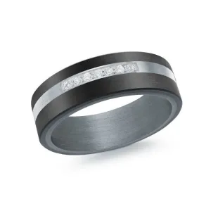 Mardini 14K Gold & Carbon Fiber Tantalum Inlay (0.11ct) Diamond Mens Band