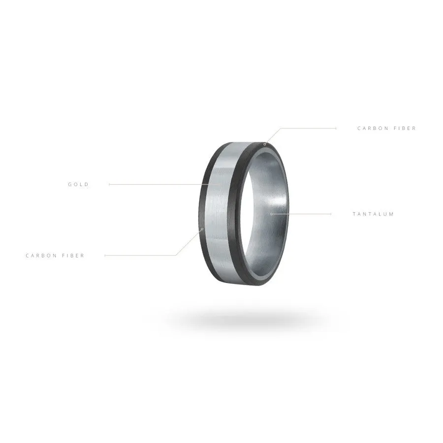 Mardini 14K Gold & Carbon Fiber Tantalum Inlay Mens Band