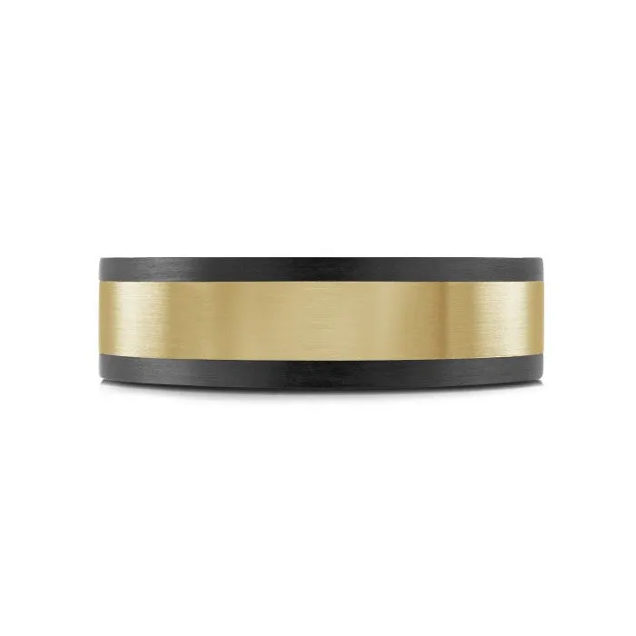 Mardini 14K Gold & Carbon Fiber Tantalum Inlay Mens Band