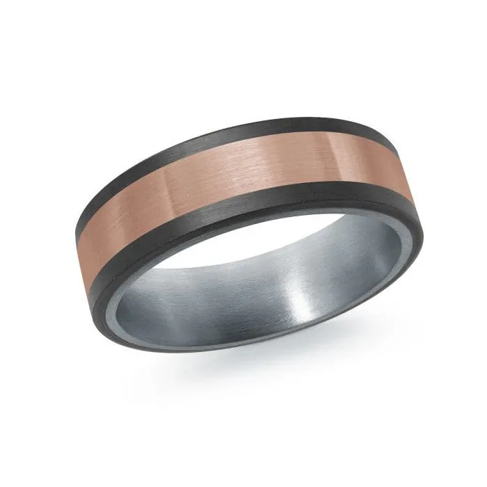 Mardini 14K Gold & Carbon Fiber Tantalum Inlay Mens Band