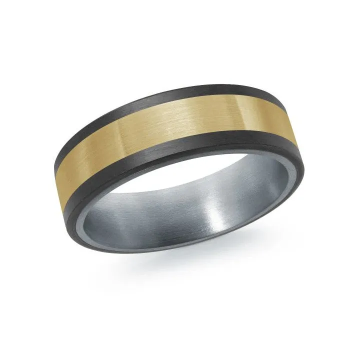 Mardini 14K Gold & Carbon Fiber Tantalum Inlay Mens Band