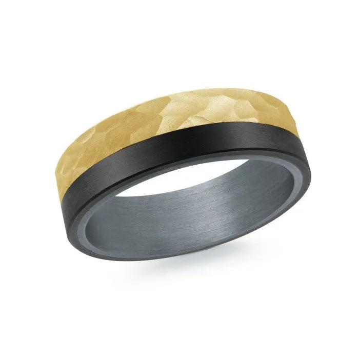 Mardini 14K Gold & Carbon Fiber Tantalum Inlay Mens Band