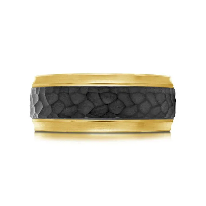 Mardini 14K Gold and Hammer Finish Carbon Fiber Mens Band