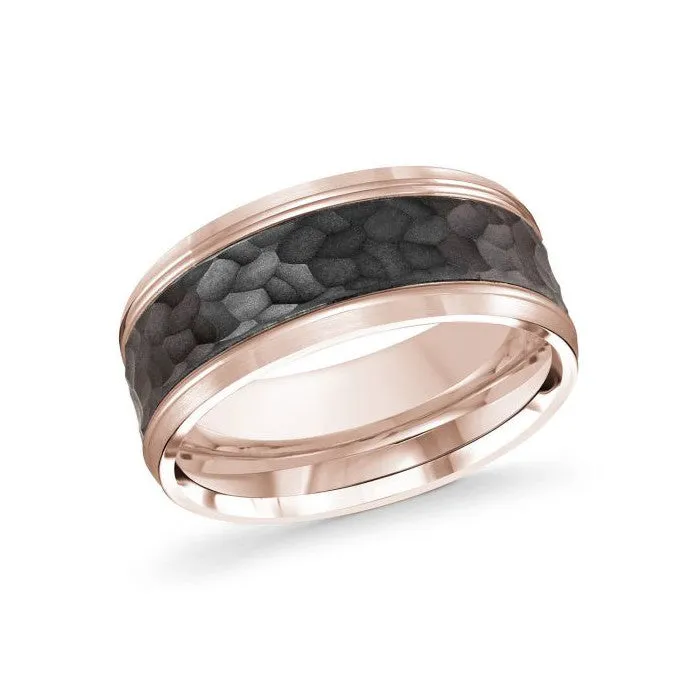 Mardini 14K Gold and Hammer Finish Carbon Fiber Mens Band