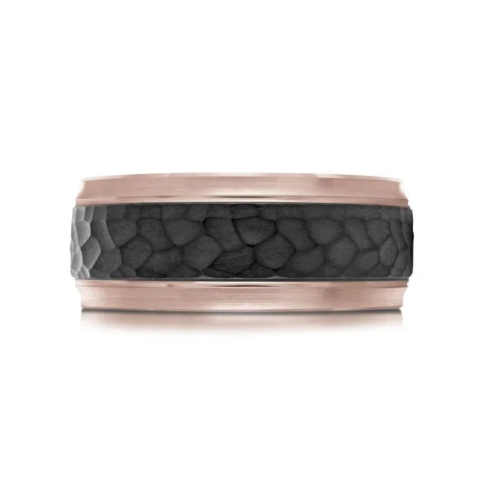 Mardini 14K Gold and Hammer Finish Carbon Fiber Mens Band