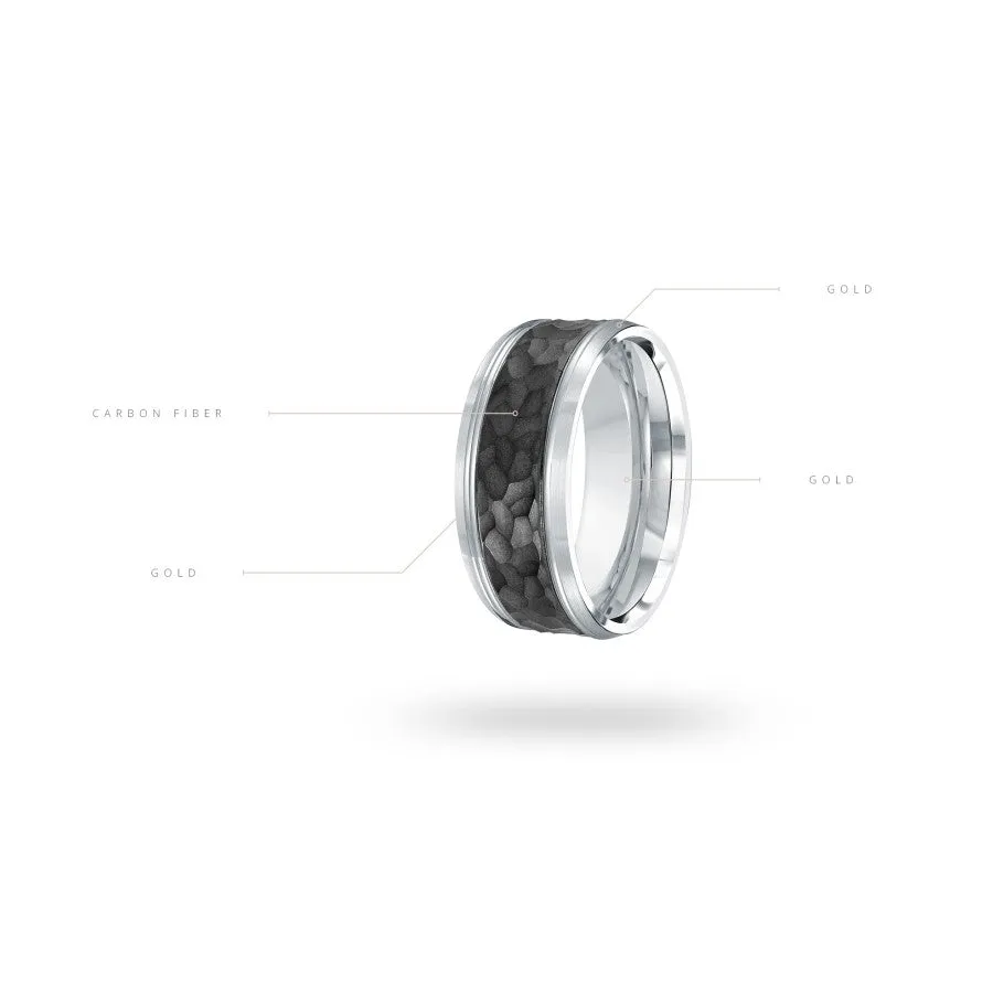 Mardini 14K Gold and Hammer Finish Carbon Fiber Mens Band