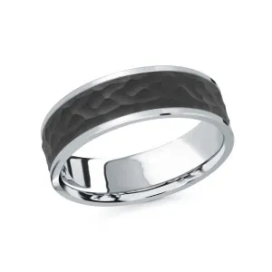 Mardini 14K Gold and Hammer Finish Carbon Fiber Mens Band