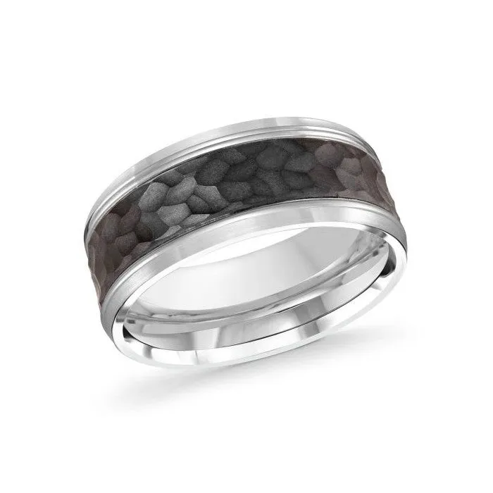 Mardini 14K Gold and Hammer Finish Carbon Fiber Mens Band
