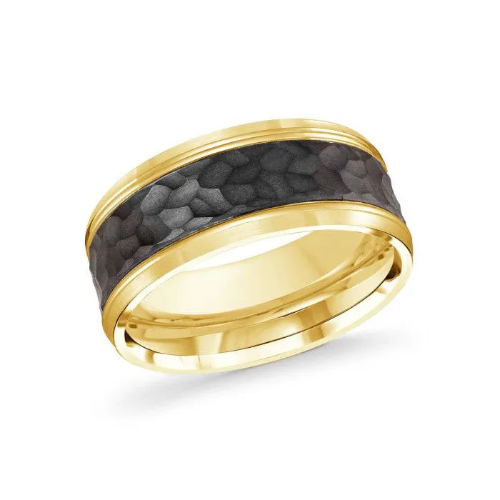 Mardini 14K Gold and Hammer Finish Carbon Fiber Mens Band