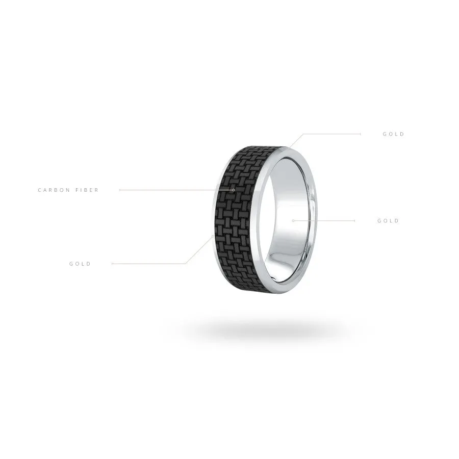 Mardini 14K Gold and Textured Carbon Fiber Mens Band