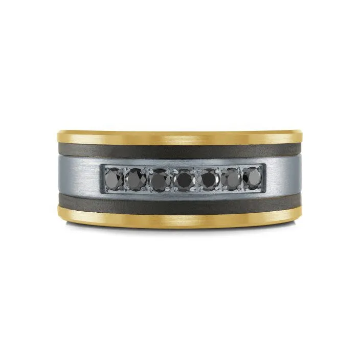 Mardini 14K Gold, Tantalum & Carbon Fiber (0.25ct) Black Diamond Mens Band