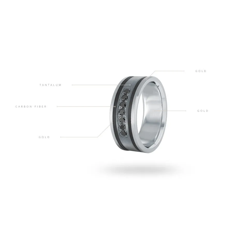 Mardini 14K Gold, Tantalum & Carbon Fiber (0.25ct) Black Diamond Mens Band