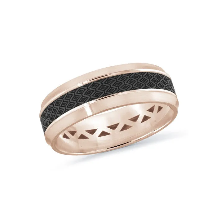 Mardini 14K Rose Gold and Carbon Fiber Mens Band