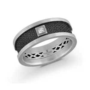 Mardini 14K White Gold and Carbon Fiber (0.05ct) Princess Cut Diamond Mens Band