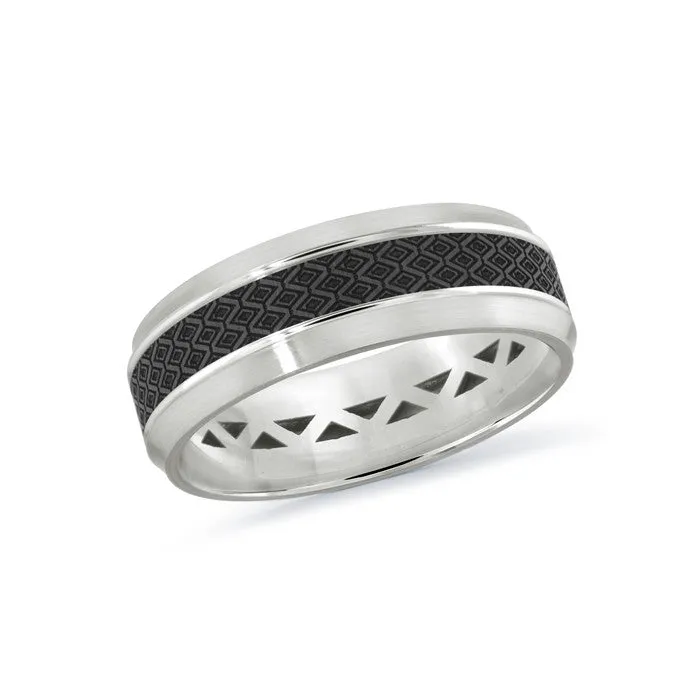 Mardini 14K White Gold and Carbon Fiber Mens Band