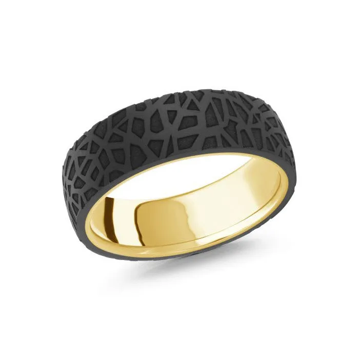 Mardini Etched Carbon Fiber and 14K Gold Mens Band