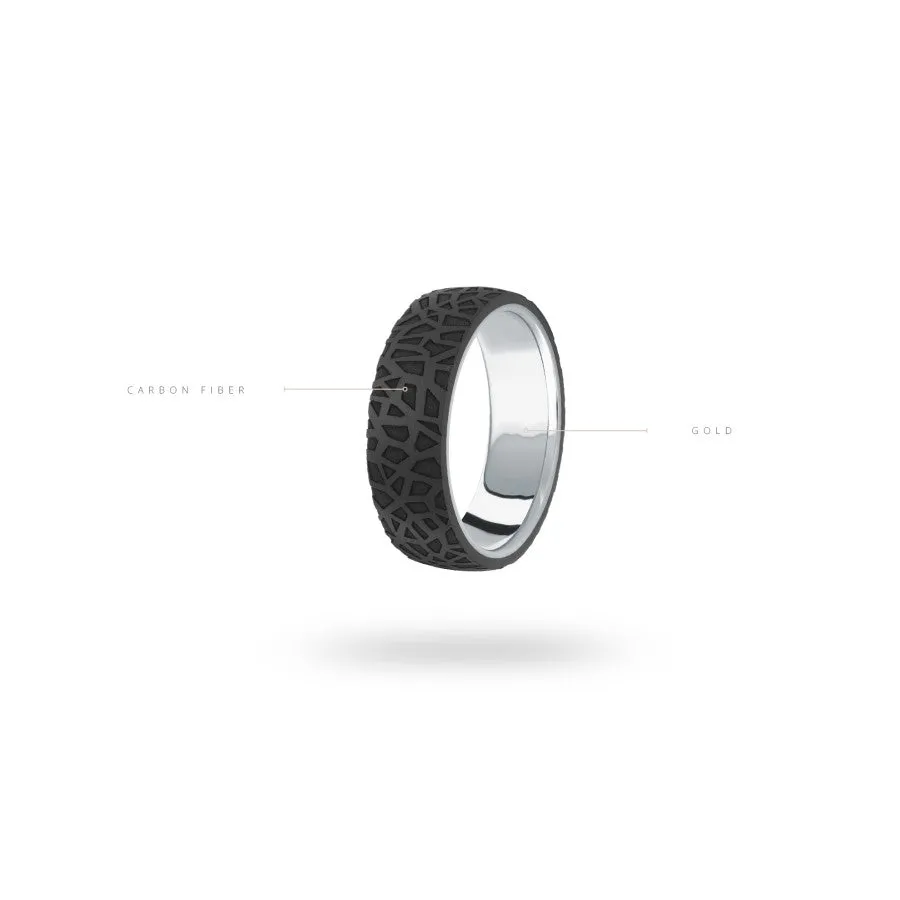 Mardini Etched Carbon Fiber and 14K Gold Mens Band