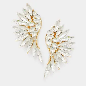 Marquise Clear Stone Cluster Wing Gold Clip On Earrings