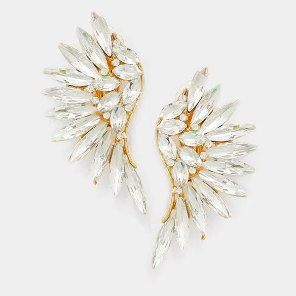 Marquise Clear Stone Cluster Wing Gold Clip On Earrings