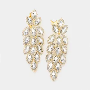 Marquise Crystal Oval Cluster Vine Gold Clip On Earrings