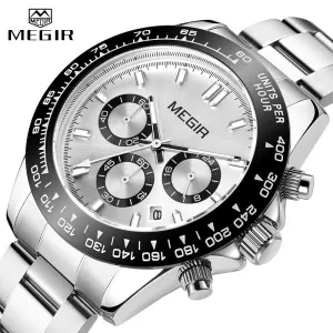 MEGIR Chronograph Quartz Watches For Men Top Brand Luxury Sports Watch Stainless Steel Strap Waterproof 24-hour Dress Wristwatch