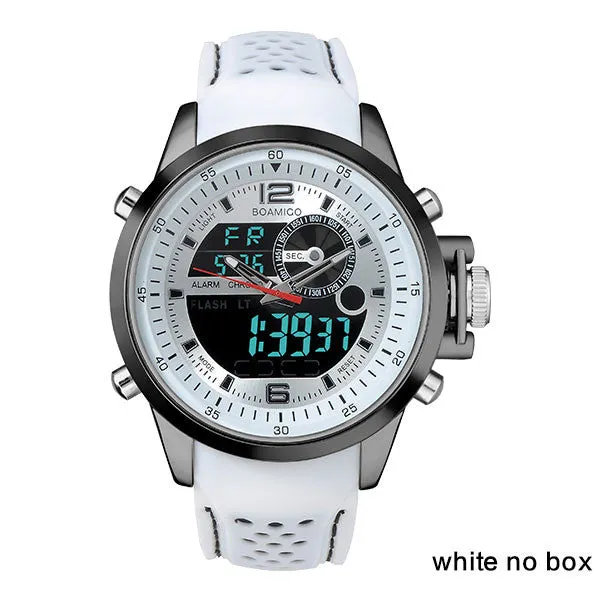 men sports watches dual display quartz watches analog digital LED watches rubber strap BOAMIGO brand Electronic 30M wristwatches