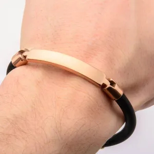 Mens Matte Finished Rose Gold IP Bar ID Rubber 7mm Bracelet