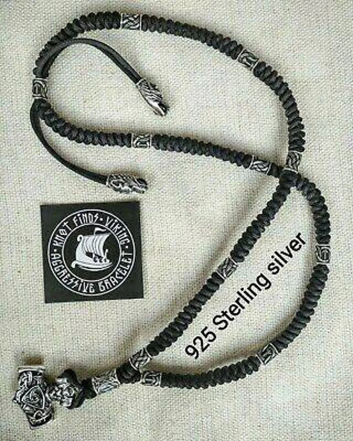 Mens necklace, 925 Sterling silver. Paracord necklace with beads. Mjolnir necklace. Celtic knot.