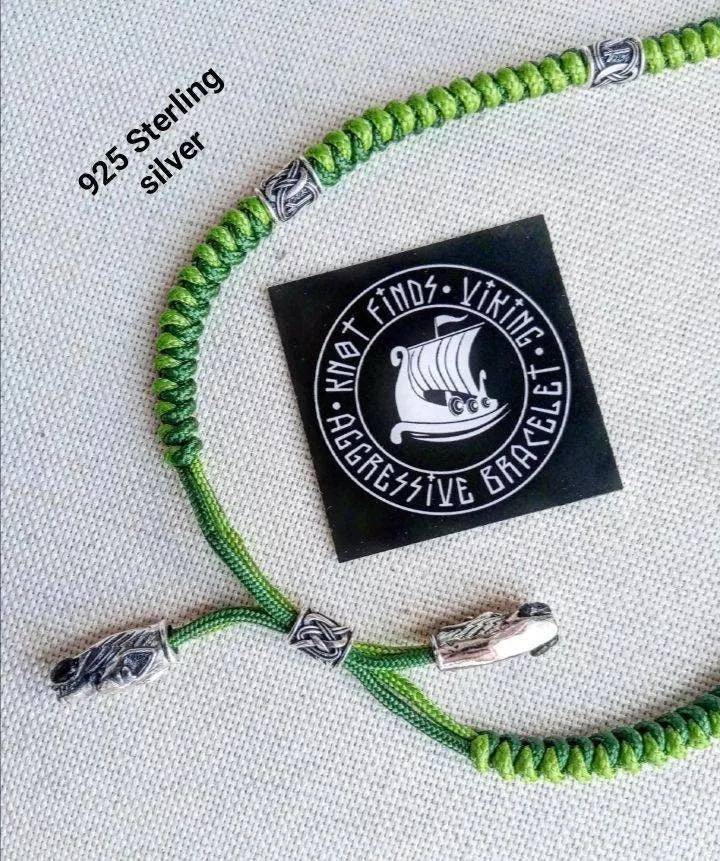 Mens necklace, 925 Sterling silver. Paracord necklace with beads. Mjolnir necklace. Celtic knot.