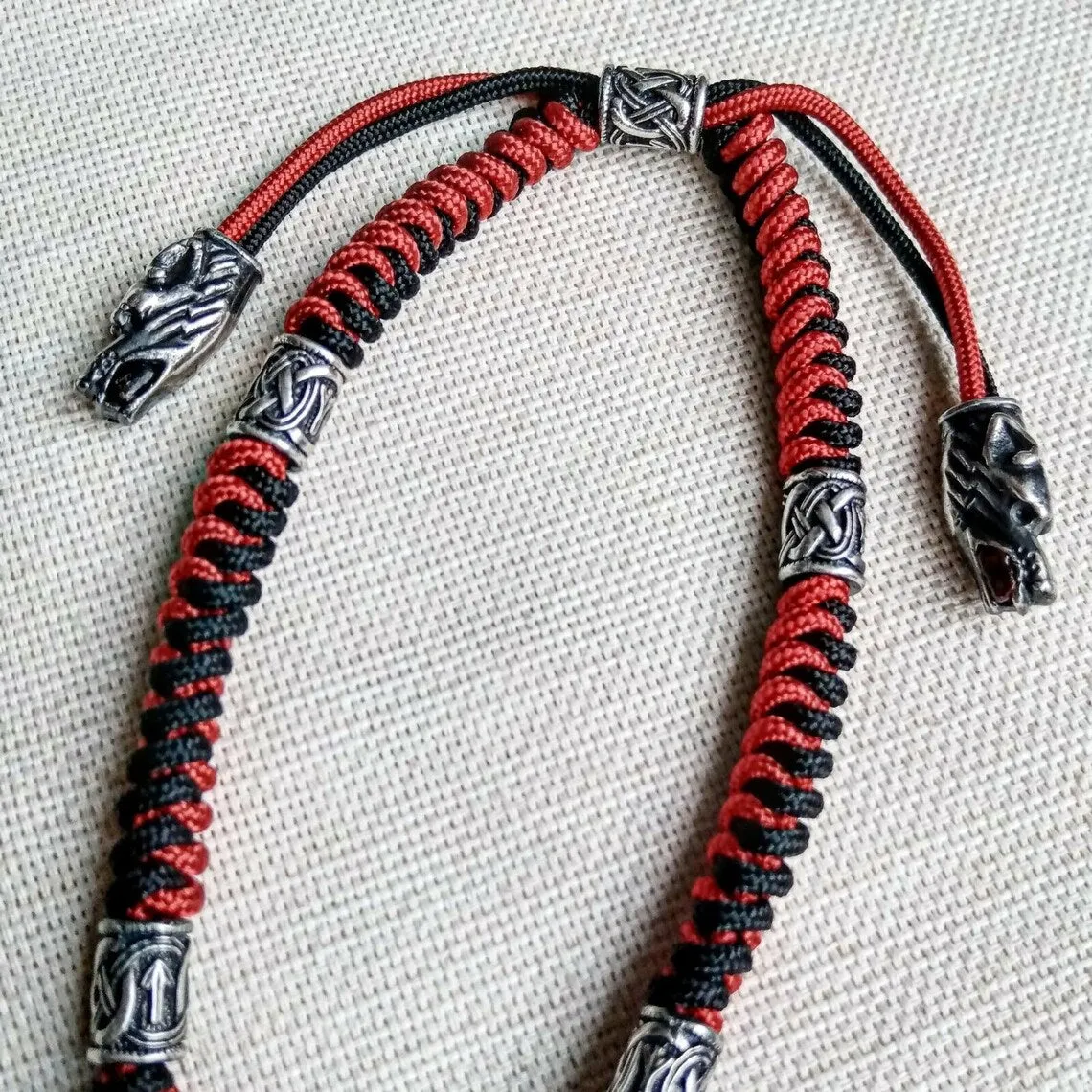 Mens necklace. Paracord necklace with 925 sterling silver beads. Mjolnir necklace. Celtic knot.