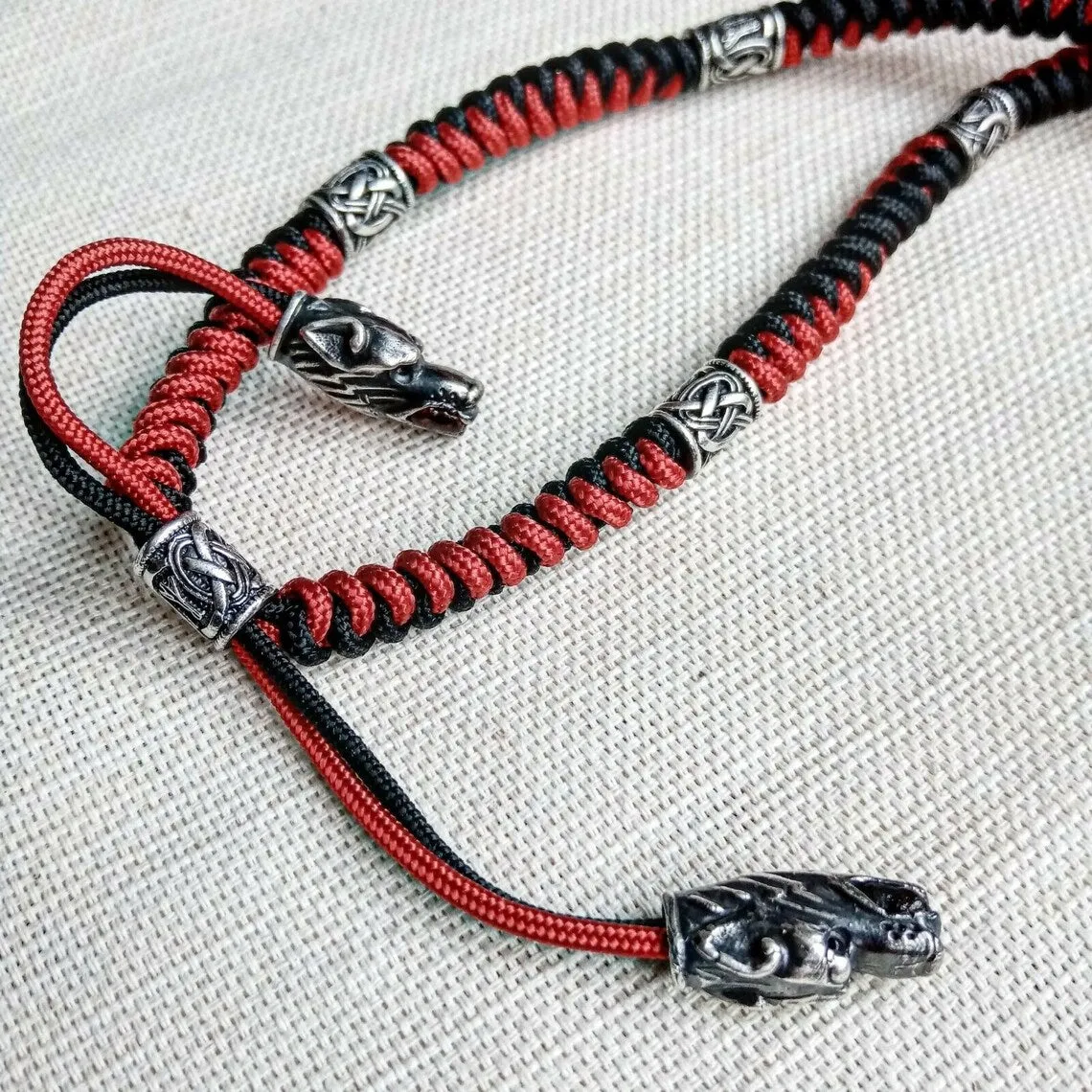 Mens necklace. Paracord necklace with 925 sterling silver beads. Mjolnir necklace. Celtic knot.