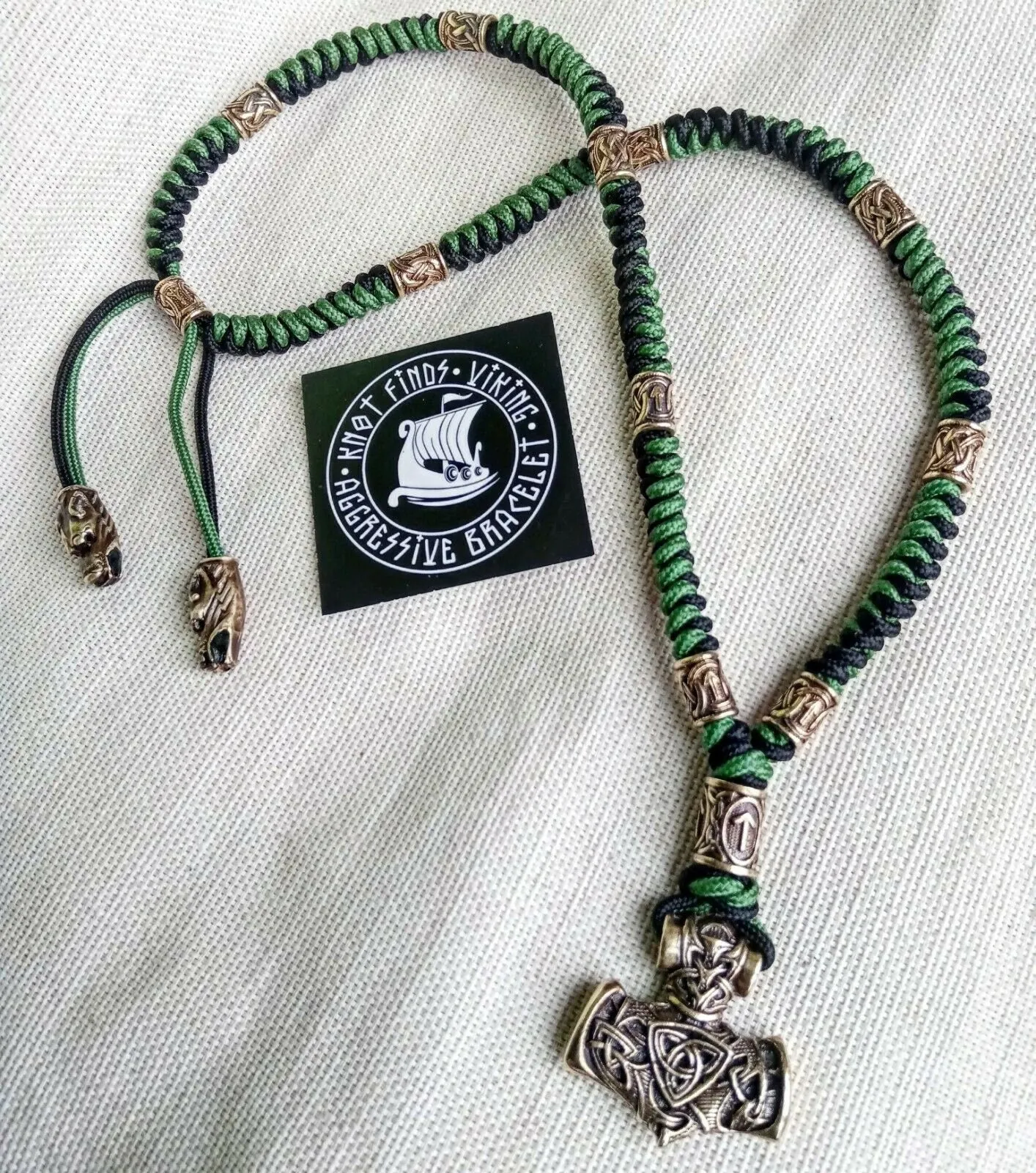 Mens necklace. Paracord necklace with beads. Mens Choker. Mjolnir necklace. Celtic knot. Nordic necklace.