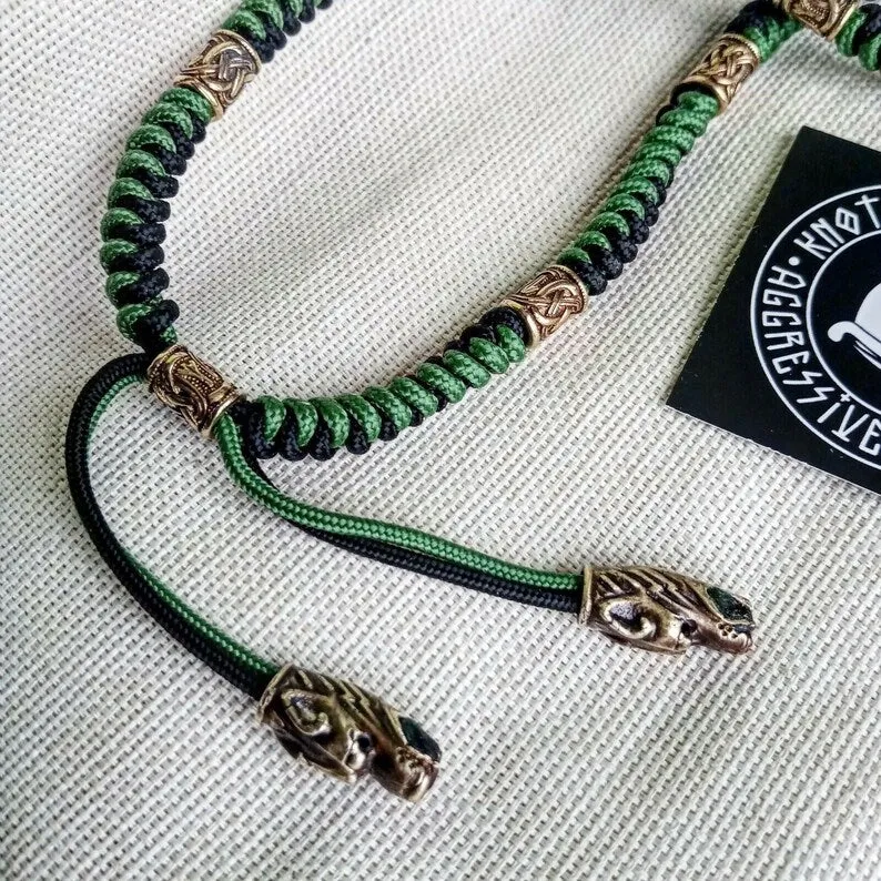 Mens necklace. Paracord necklace with beads. Mens Choker. Mjolnir necklace. Celtic knot. Nordic necklace.