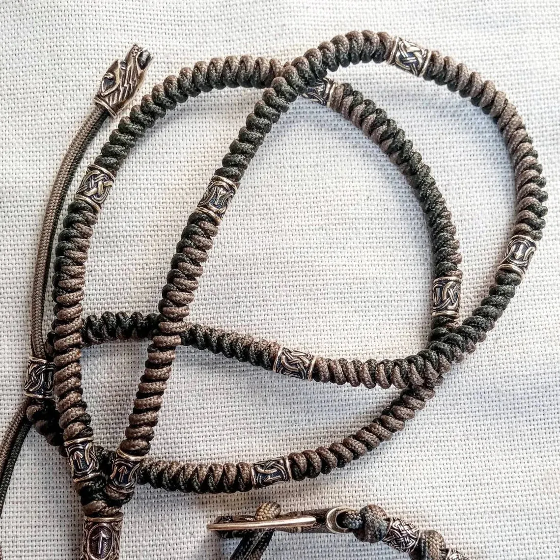 Mens necklace. Paracord necklace with beads. Mjolnir necklace. Celtic knot.