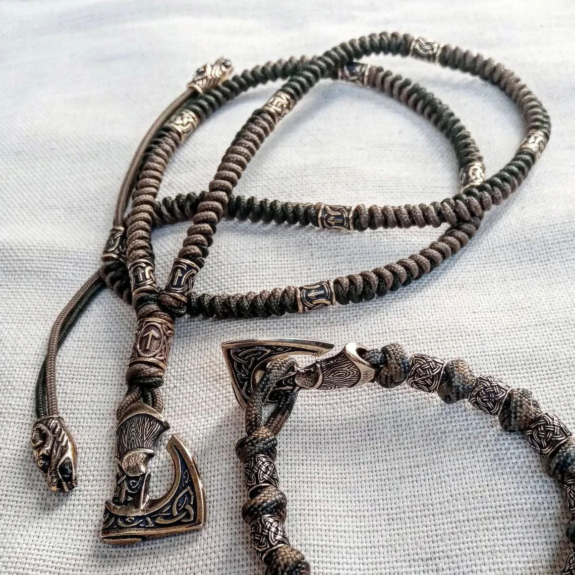 Mens necklace. Paracord necklace with beads. Mjolnir necklace. Celtic knot.