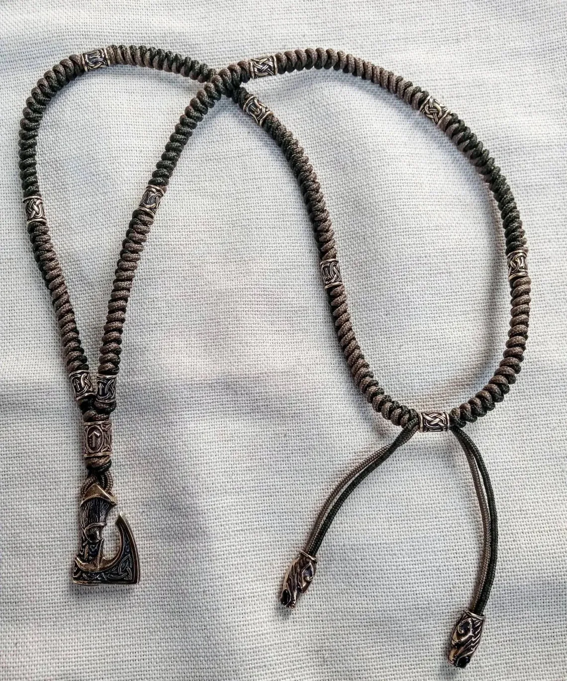 Mens necklace. Paracord necklace with beads. Mjolnir necklace. Celtic knot.