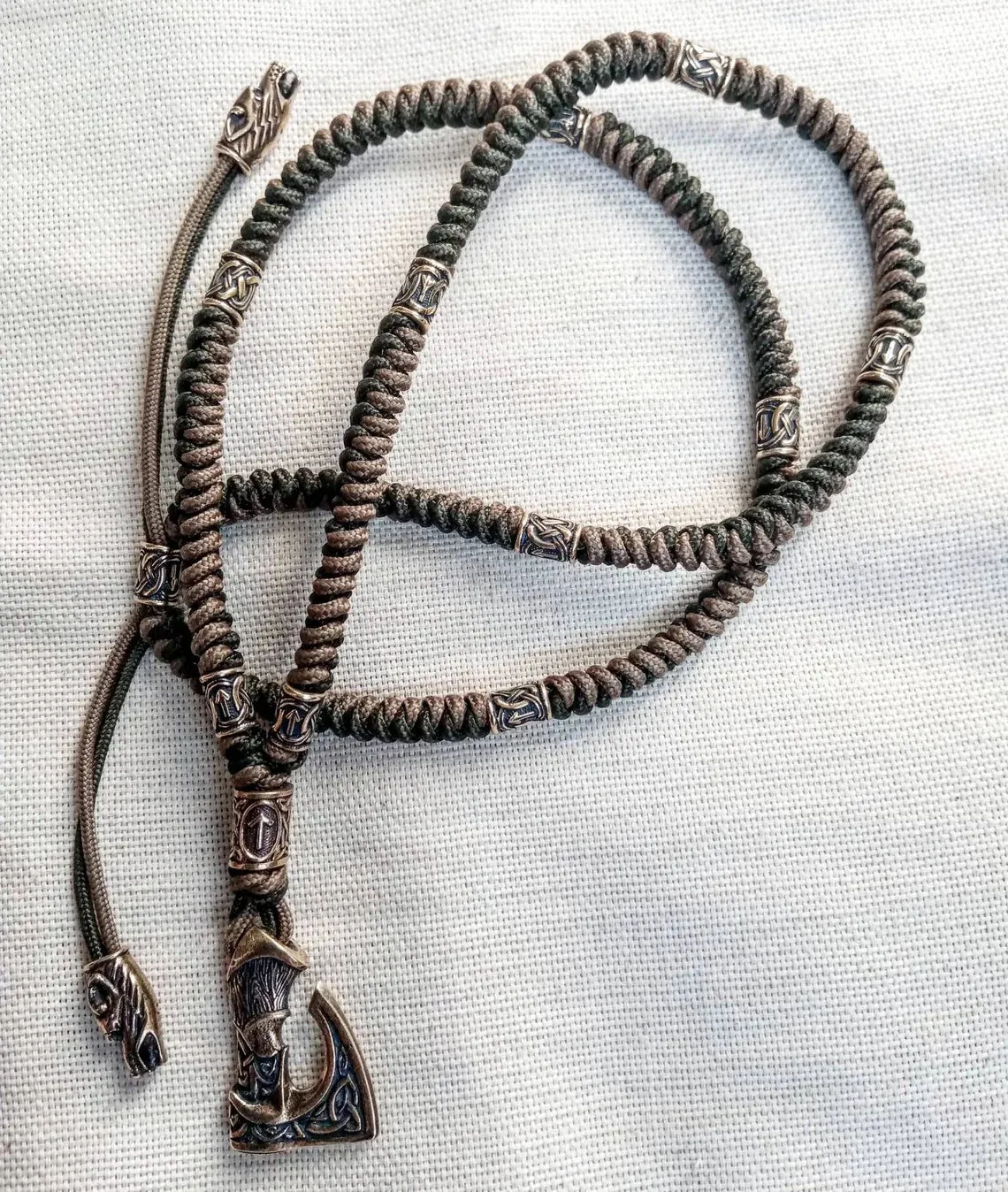 Mens necklace. Paracord necklace with beads. Mjolnir necklace. Celtic knot.
