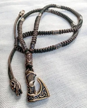 Mens necklace. Paracord necklace with beads. Mjolnir necklace. Celtic knot.