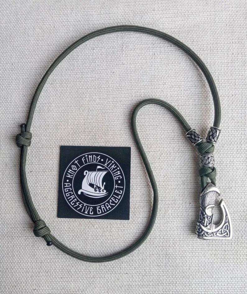 Men's necklace. Paracord necklace with pendant. Necklace Mjolnir. Celtic knot. Northern necklace.