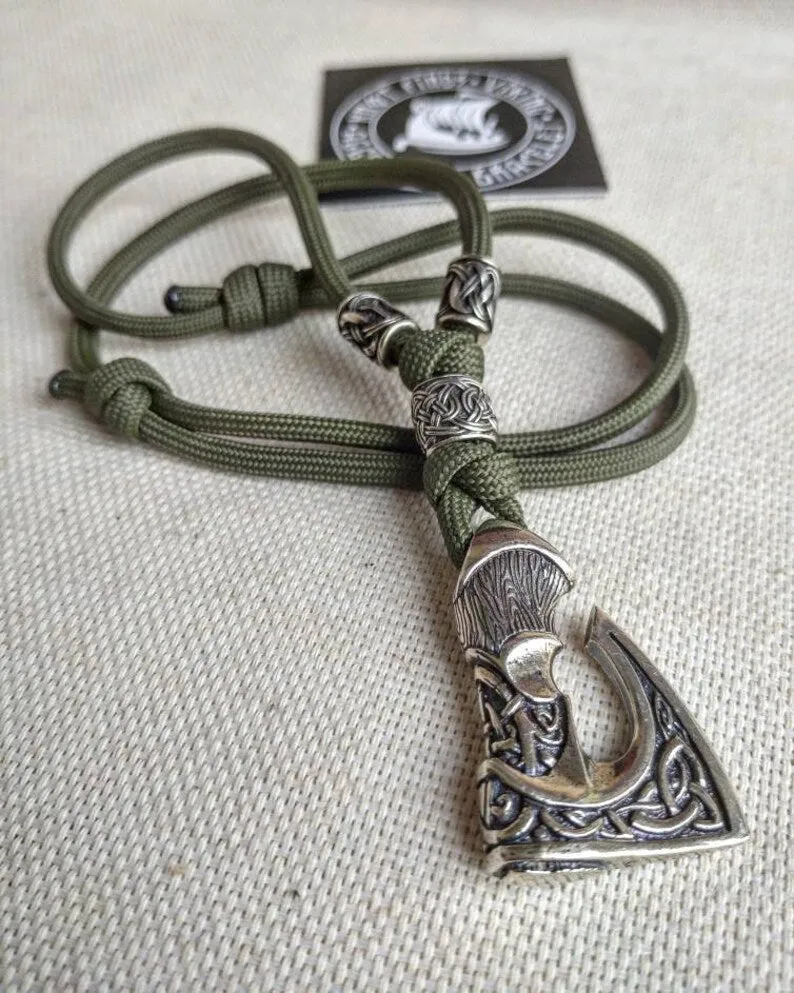 Men's necklace. Paracord necklace with pendant. Necklace Mjolnir. Celtic knot. Northern necklace.