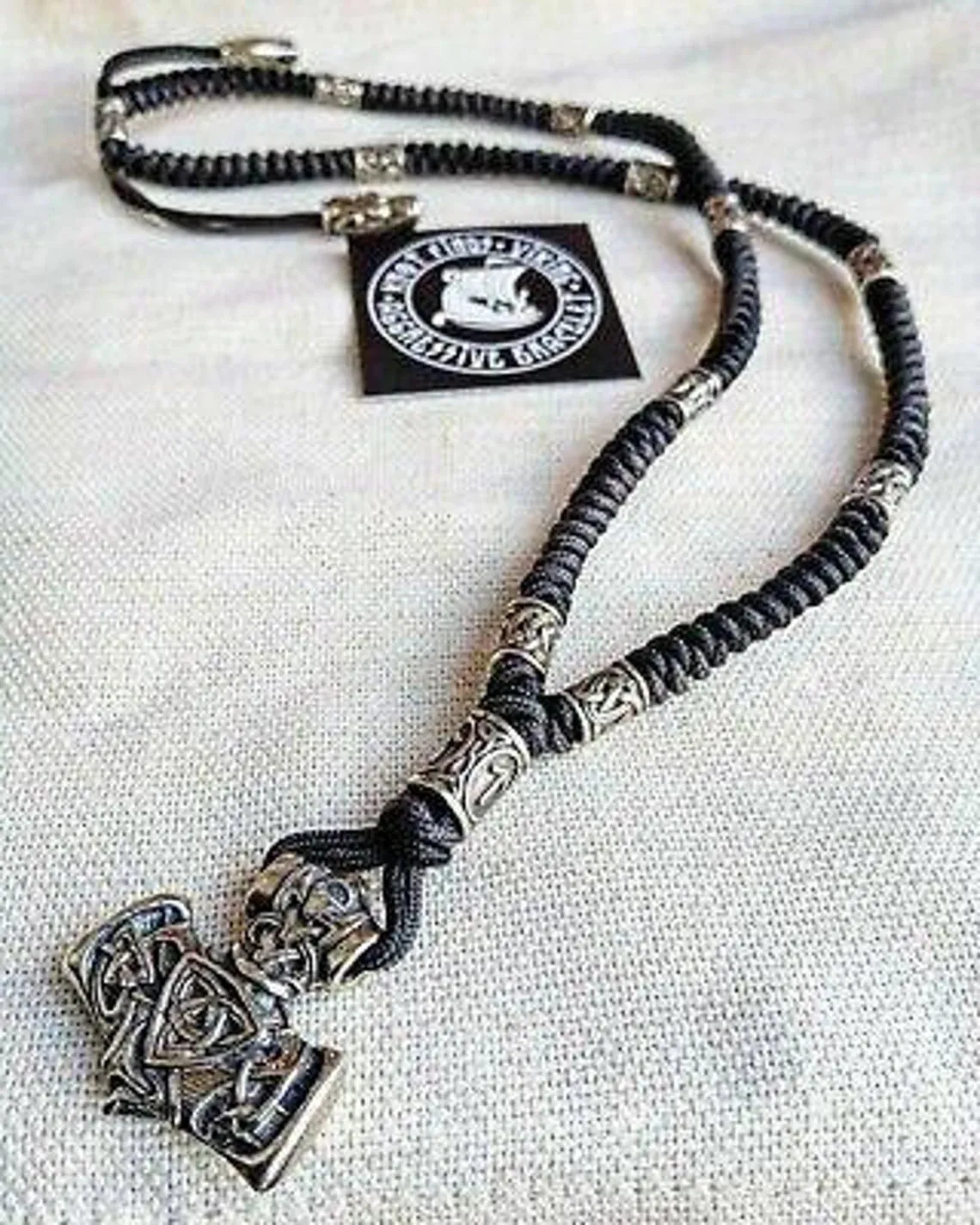 Mens necklace. Viking jewelry. Paracord. Thor's Hammer pendant. Mjöllnir.