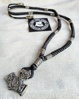Mens necklace. Viking jewelry. Paracord. Thor's Hammer pendant. Mjöllnir.