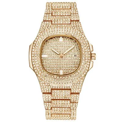 Mens Watches Fashion Diamond Automatic Date Quartz Watch Men Gold Stainless Steel Business Mens Watches Top Brand Luxury clock