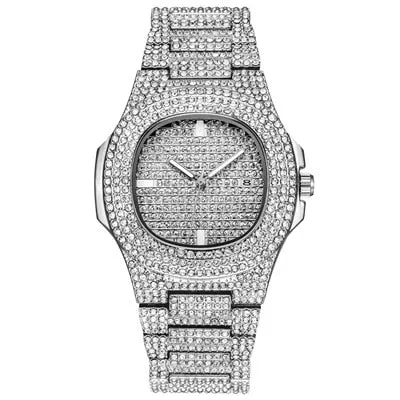Mens Watches Fashion Diamond Automatic Date Quartz Watch Men Gold Stainless Steel Business Mens Watches Top Brand Luxury clock