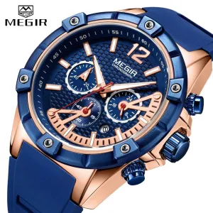 Mens Watches MEGIR Top Luxury Brand Men Military Sports Watch Waterproof Silicone Strap With Chronograph Quartz Men Wrist Watch