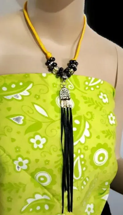 Metal pendant with tassel necklace, yellow paracord, The summer bird necklace