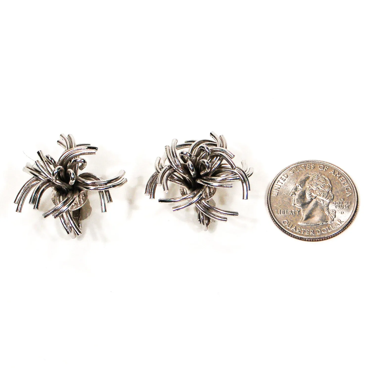 Mid Century Modern Silver Tone Atomic Starburst Earrings