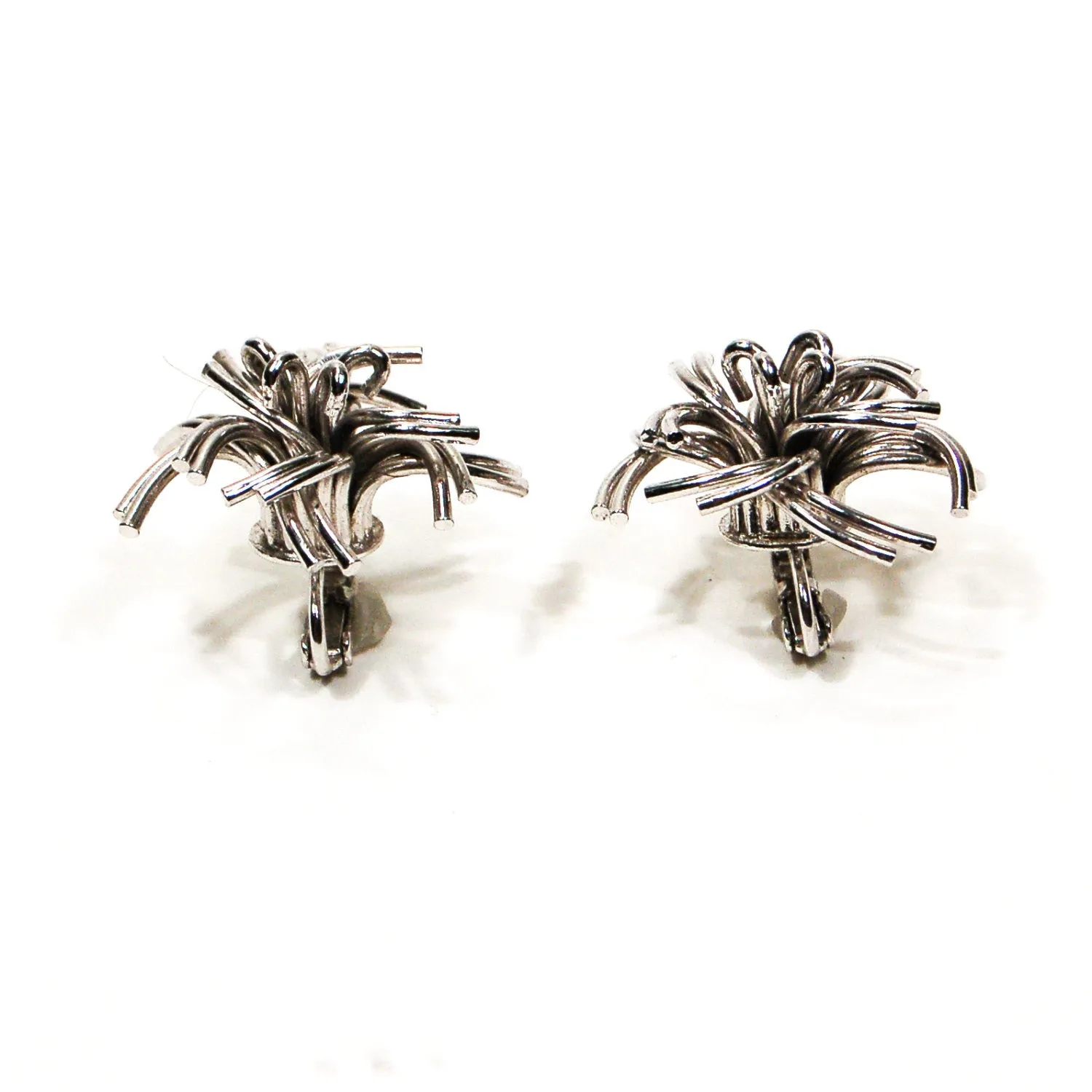 Mid Century Modern Silver Tone Atomic Starburst Earrings