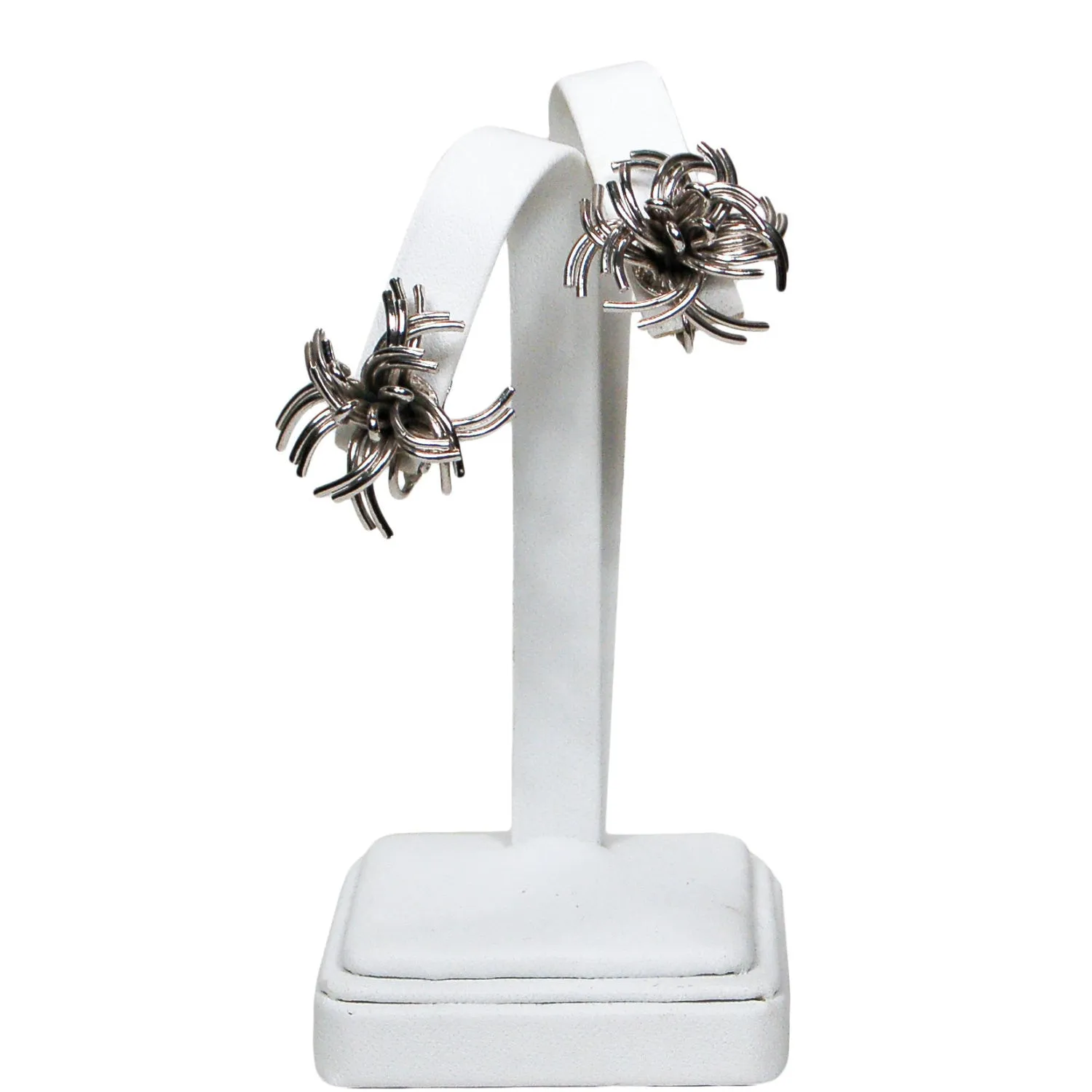 Mid Century Modern Silver Tone Atomic Starburst Earrings