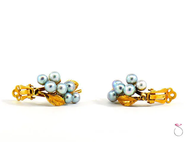 Ming's Hawaii 14K Silver Blue Pearl Cluster Clip Earrings